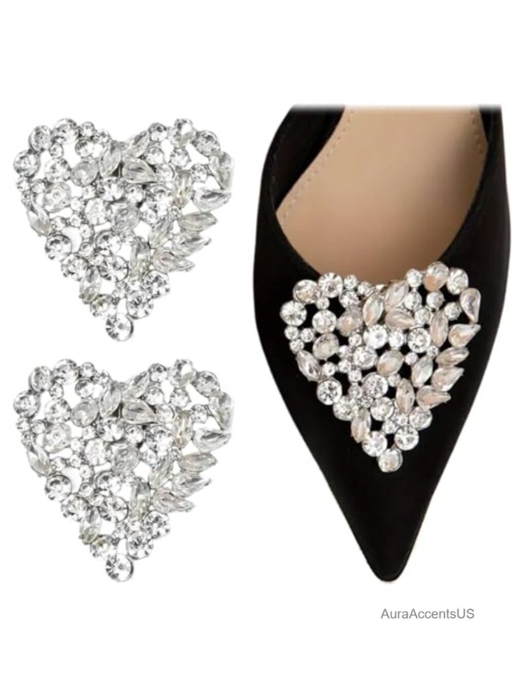 Rhinestone Heart Shoe Decoration Charms Metal Buckle Clips for Heels Sandals